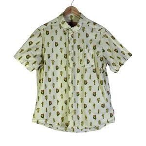 Brooklyn Cloth Shirt Mens Large Yellow Cactus Print 100% Cotton Retro Quirky